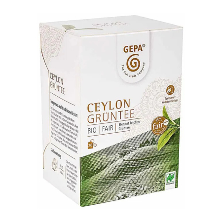 Ceaiuri diverse si accesorii - Ceai verde Ceylon bio si fairtrade, 20 pliculete a 2 g / 40g Gepa
