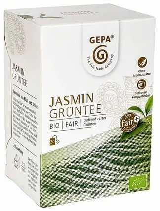 Alimente - Ceai verde cu iasomie bio si fairtrade 30g 20 pliculete a 1,5g Gepa