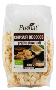 Snacksuri - Chipsuri bio din nuca de cocos, prajite (toasted), 100g Pronat