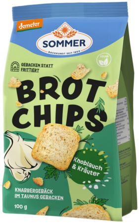 Snacksuri - Chipsuri bio si demeter de paine cu mirodenii si usturoi, 100g Sommer