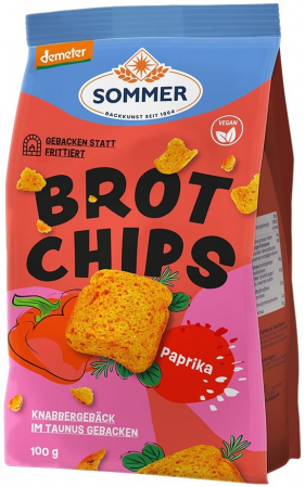 Snacksuri - Chipsuri bio si demeter de paine cu paprika picant, 100g Sommer