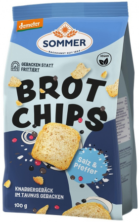 Snacksuri - Chipsuri bio si demeter de paine cu sare si piper, 100g Sommer