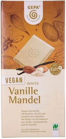 Alimente - Ciocolata alba bio vegan cu vanilie si migdale, 100g Gepa