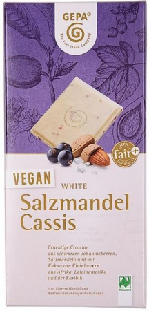 Ciocolata diversa - Ciocolata alba bio vegan cu migdale sarate si coacaze, 100g Gepa