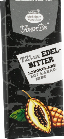Ciocolata - Ciocolata amaruie bio cu miez din boabe de cacao, 72% cacao, 40g Liebhart's Amore Bio