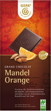 Ciocolata - Ciocolata bio amaruie cu migdale si portocale, 100g Gepa