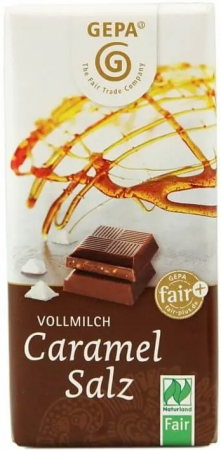 Ciocolata - Ciocolata bio cu lapte si caramel sarat, 40g Gepa