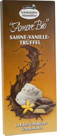 Alimente - Ciocolata bio cu lapte umpluta cu frisca, vanilie si trufe, 100g Liebhart's Amore Bio
