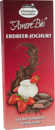Alimente - Ciocolata bio cu lapte umpluta cu iaurt de capsuni, 100g Liebhart's Amore Bio
