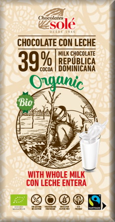 Ciocolata Sole - Spania - Ciocolata cu lapte bio si fairtrade, 100g Chocolates Sole