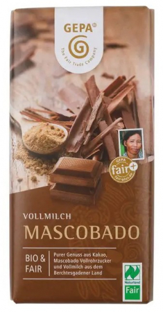 Alimente - Ciocolata cu lapte bio si fairtrade Mascobado, 100g Gepa