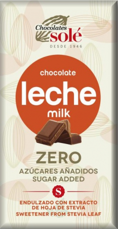 Ciocolata Sole - Spania - Ciocolata cu lapte minim 39% cacao, cu stevie, 100g Chocolates Sole