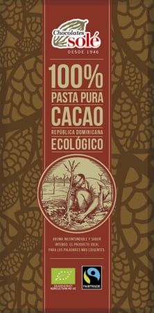 Ciocolata Sole - Spania - Ciocolata neagra bio 100% cacao, 100g Chocolates Sole