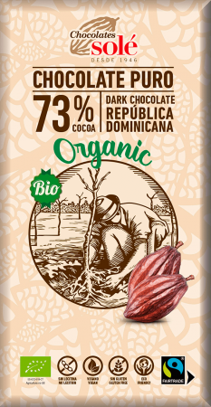 Ciocolata Sole - Spania - Ciocolata neagra bio 73% cacao 100g Chocolates Sole