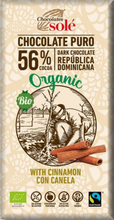 Ciocolata Sole - Spania - Ciocolata neagra bio cu scortisoara, 100g Chocolates Sole