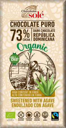 Ciocolata Sole - Spania - Ciocolata neagra bio cu sirop de agave, 73% cacao, 100g Chocolates Sole