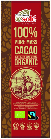 Ciocolata - Ciocolata neagra bio si fairtrade 100% cacao, 25g Chocolates Sole