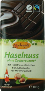 Ciocolata - Ciocolata neagra cu alune fara adaos de zahar  55% cacao, 100 g Birkengold