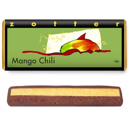 Ciocolata - Ciocolata neagra cu lapte umpluta cu mango chili, bio si fairtrade, 70g Zotter
