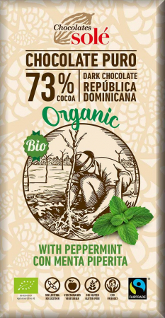 Ciocolata Sole - Spania - Ciocolata neagra cu menta bio si fairtrade 73% cacao, 100g Chocolates Sole