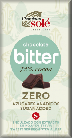 Ciocolata Sole - Spania - Ciocolata neagra cu stevie, minim 72% cacao, 100g Chocolates Sole