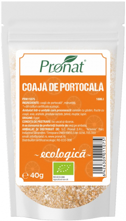Condimente - Coaja de portocala bio, maruntita, 40g Pronat