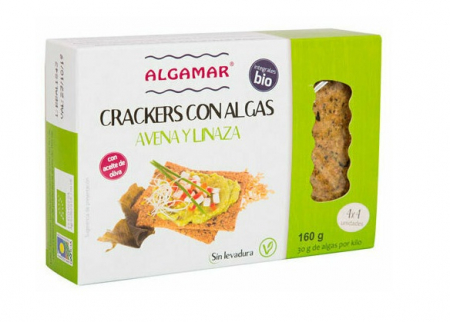 Snacksuri - Crackers cu ovaz, seminte de in si alge marine bio 160g