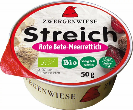 Conserve, Pateuri, creme tartinabile - Crema tartinabila bio vegetala cu sfecla rosie si hrean, 50g Zwergenwiese