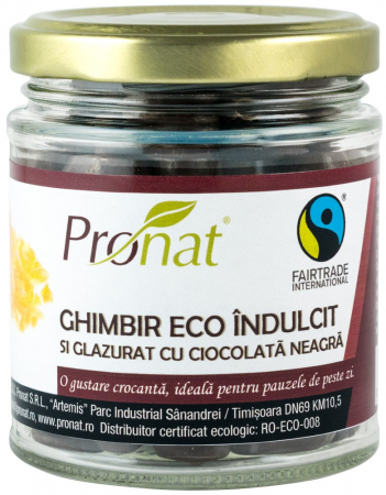 Snacksuri - Ghimbir bio indulcit si glazurat cu ciocolata neagra, 130g, Pronat