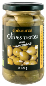 Masline - Masline verzi bio umplute cu migdale in saramura, 320g Epikouros