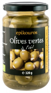 Masline - Masline verzi bio umplute cu usturoi in saramura, 320g Epikouros