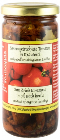 Masline - Epikouros - Rosii uscate la soare, in ulei cu ierburi aromatice, BIO, 235 g