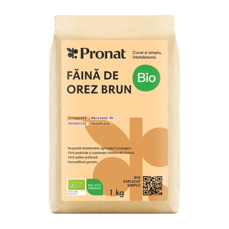 Orez, Faina si Premixuri - Faina de orez brun bio, 1kg Pronat