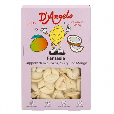 Semipreparate - Fantasia - Paste Cappelletti bio vegane cu cocos, curry si mango, 250g D`Angelo