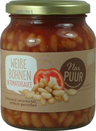 Leguminoase si seminte - Fasole alba bio in sos de rosii, 350g Nur Puur