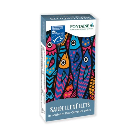 Conserve, Pateuri, creme tartinabile - Fileuri de sardele/ansoa in ulei bio de masline extravirgin, 45g Fontaine