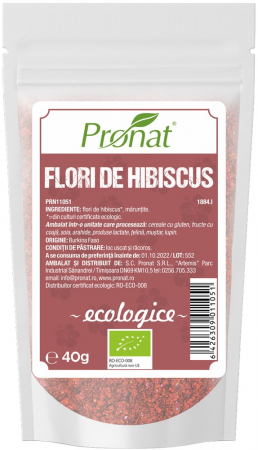 Condimente - Flori de hibiscus bio, maruntite, 40g Pronat
