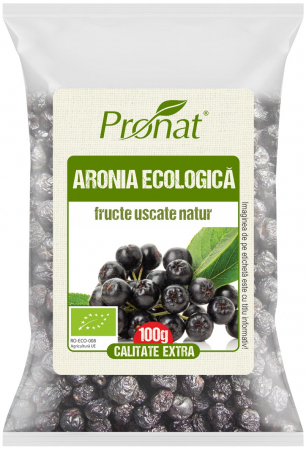 Seminte, fructe uscate, samburi - Fructe bio de aronia uscate, 100g Pronat