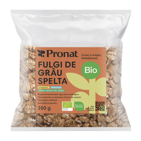 Cereale, fulgi din cereale, mic dejun - Fulgi bio de gru spelta, 350g Pronat