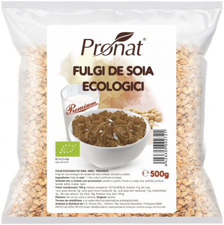 Cereale, fulgi din cereale, mic dejun - Fulgi bio de soia, 500g Pronat