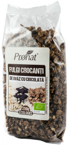 Cereale, fulgi din cereale, mic dejun - Fulgi crocanti bio de ovaz cu ciocolata 250g Pronat