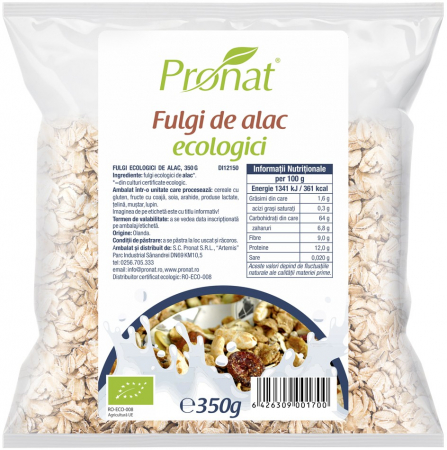 Cereale, fulgi din cereale, mic dejun - Fulgi de alac bio, 350g Pronat