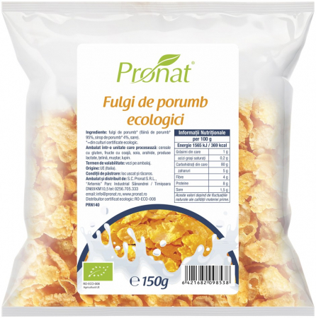Cereale, fulgi din cereale, mic dejun - Fulgi de porumb bio, 150g Pronat