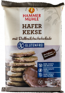 Biscuiti si napolitane - Fursecuri din ovaz fara gluten, cu ciocolata cu lapte, 100g Hammer Muhle