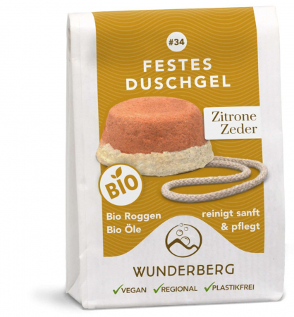 Ingrijire personala - Gel de dus solid bio cu lamaie si cedru, 80g Wunderberg