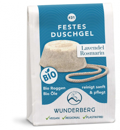 Ingrijire personala - Gel de dus solid bio cu lavanda si rozmarin, 80g Wunderberg