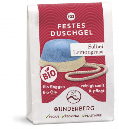 Ingrijire personala - Gel de dus solid bio cu salvie si lemongrass, 80g Wunderberg