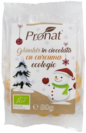 Pachete - GHIMBIR GLAZURAT IN CIOCOLATA ALBA CU TURMERIC/CURCUMA, BIO, 80G