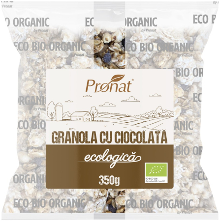 Cereale, fulgi din cereale, mic dejun - Granola bio cu ciocolata 350g Pronat