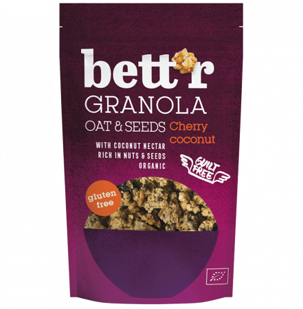 Cereale, fulgi din cereale, mic dejun - Granola cu cirese si cocos fara gluten eco 300g Bettr